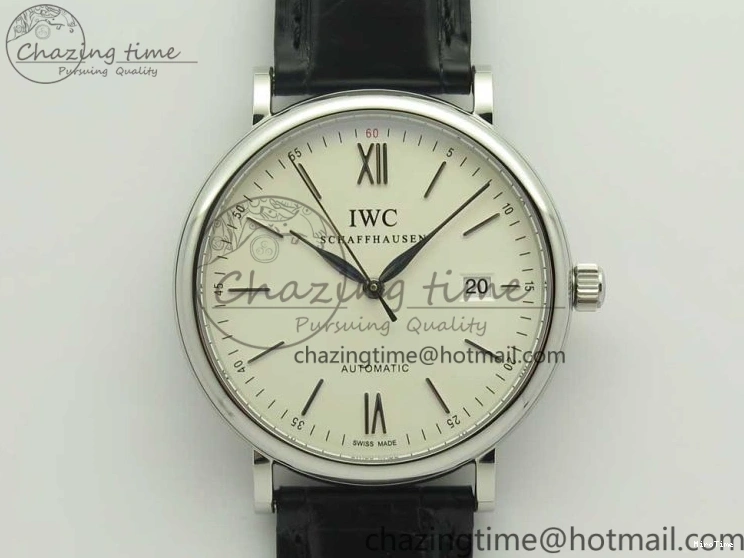 MIROTIME 0306 Supportive Portofino Automatic SS AF 1:1 Best Edition White Dial on Black Croco Leather Strap A 7184